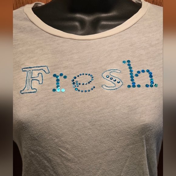 American Eagle Outfitters white long sleeved "FRESH" logo lightweight top szSP - Picture 2 of 7